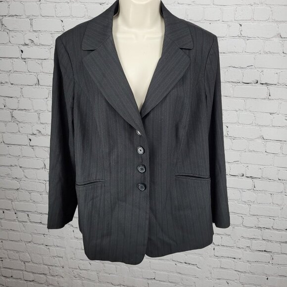 Semantiks Black Pinstriped Stretch 4 Button Notch Blazer Suit Jacket Size 14W - Picture 1 of 15